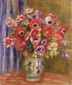 チューリップとアネモネの花瓶、1895年頃 作： Pierre Auguste Renoir